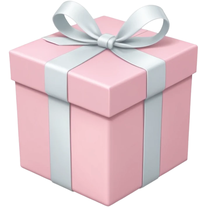 cute, light pastel pink colored gift box with white ribbon decoration, ios emoji style. emoji