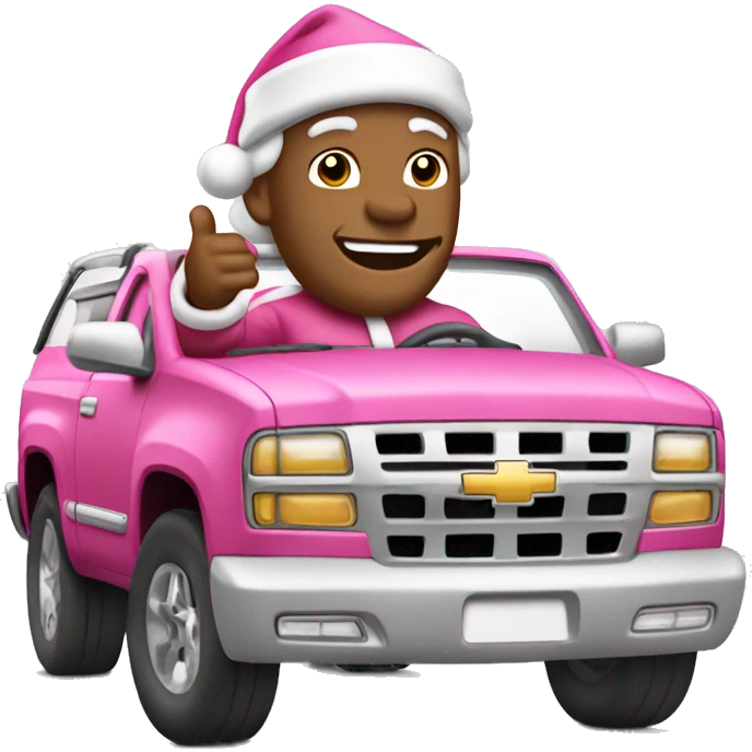 Medium skin tone Santa Claus dressed in white driving a pink Tahoe emoji