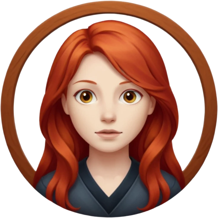 une personne joli, aved des cheveux long rouxde face dans un rond  emoji