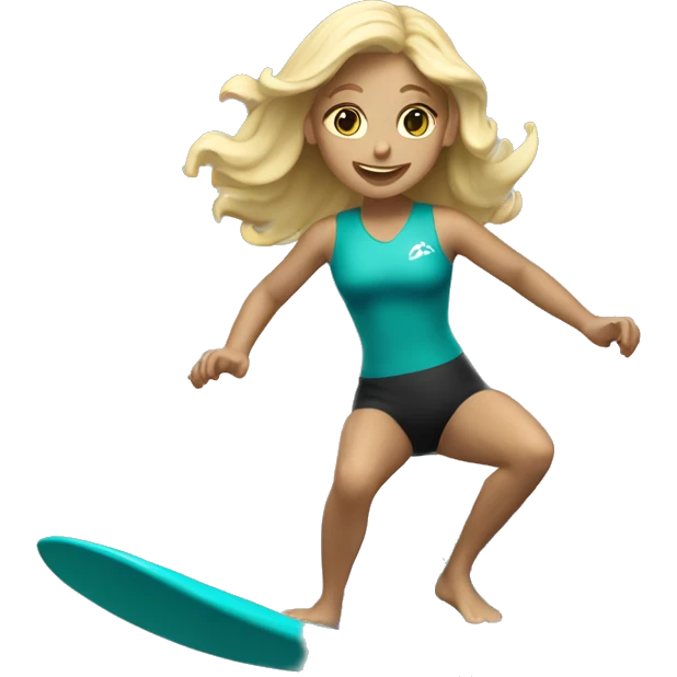 blonde girl surfing teal wave emoji