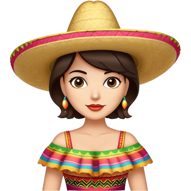 Pretty, sexy, slightly curvy white woman with short dark brown hair, dressed for Cinco de Mayo emoji