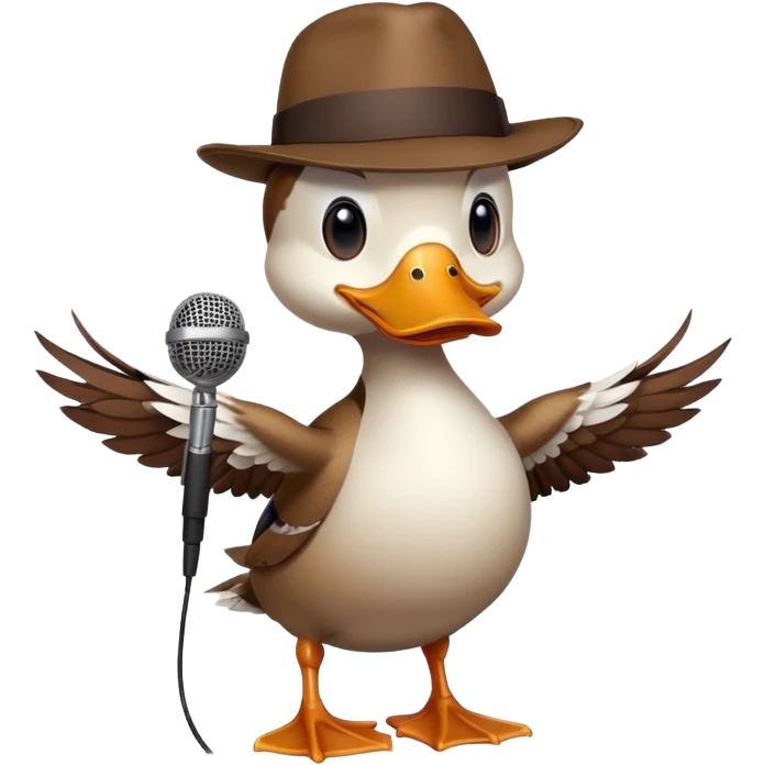 duck in a fedora, telling jokes, microphone in wing emoji