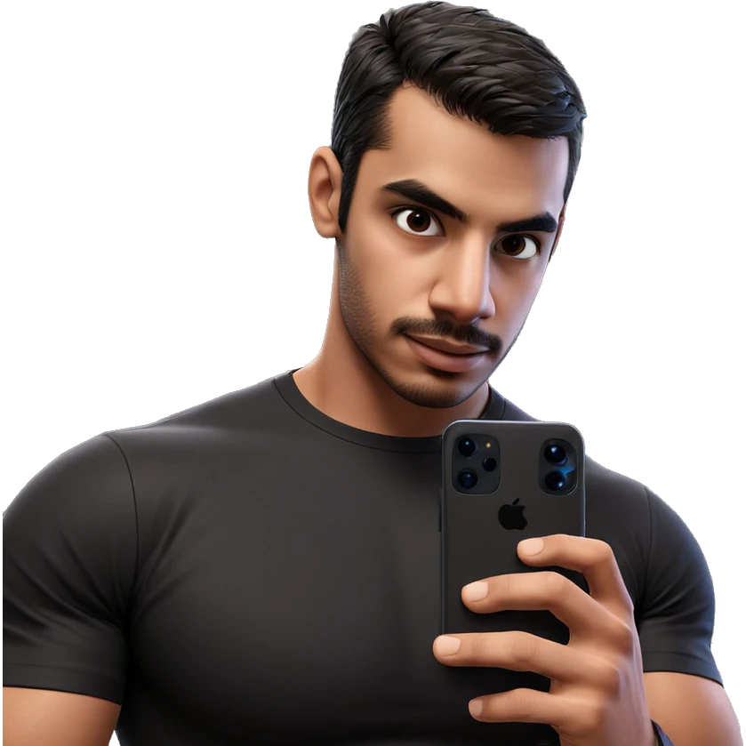 muscular man with phone indoors emoji