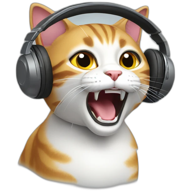 The cat is yelling in headphones emoji