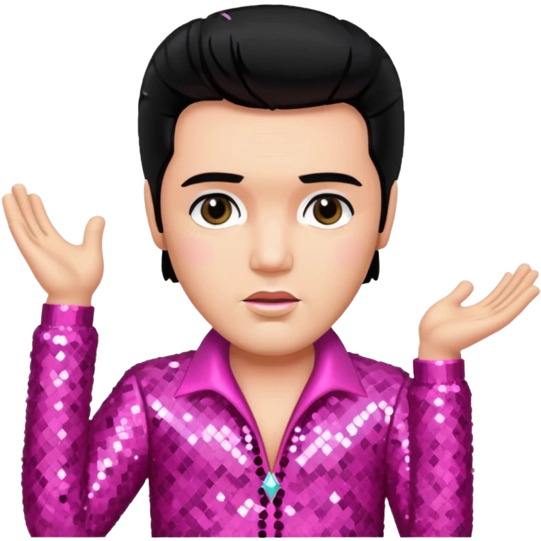 Elvis Presley with black hair, pink sequin outfit emoji