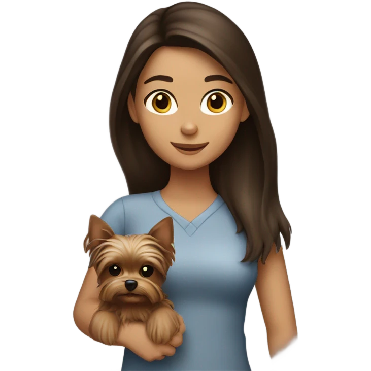 brunette girl with beawer yorkshire terrier  emoji