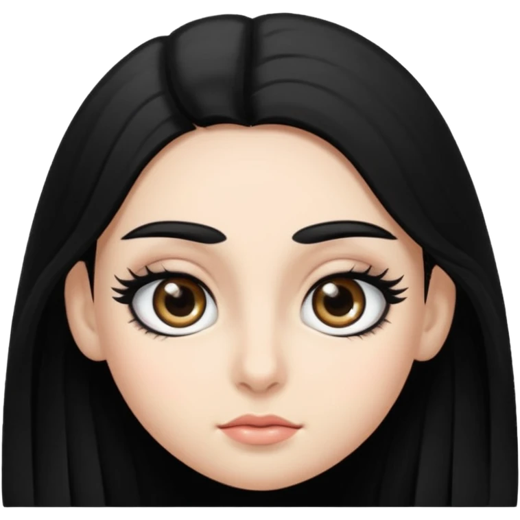 Eye black and big, eyelashes long, eyebrows black, skin white, and so beautiful hair long and black emoji