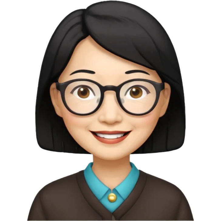 black hair Elder asian woman with glasses emoji