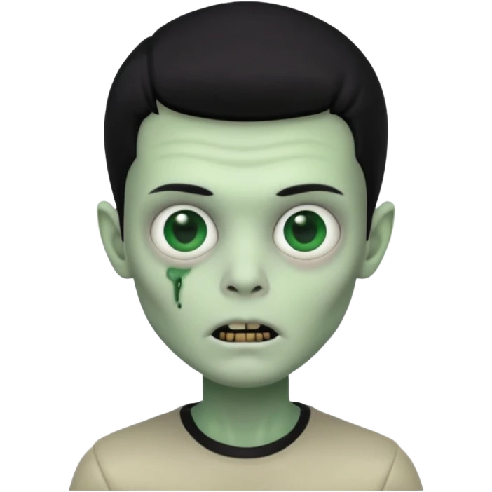 a pretty zombie boy with black hair bearing a resemblance to Ivan from Alien Stage in memoji apple format emoji