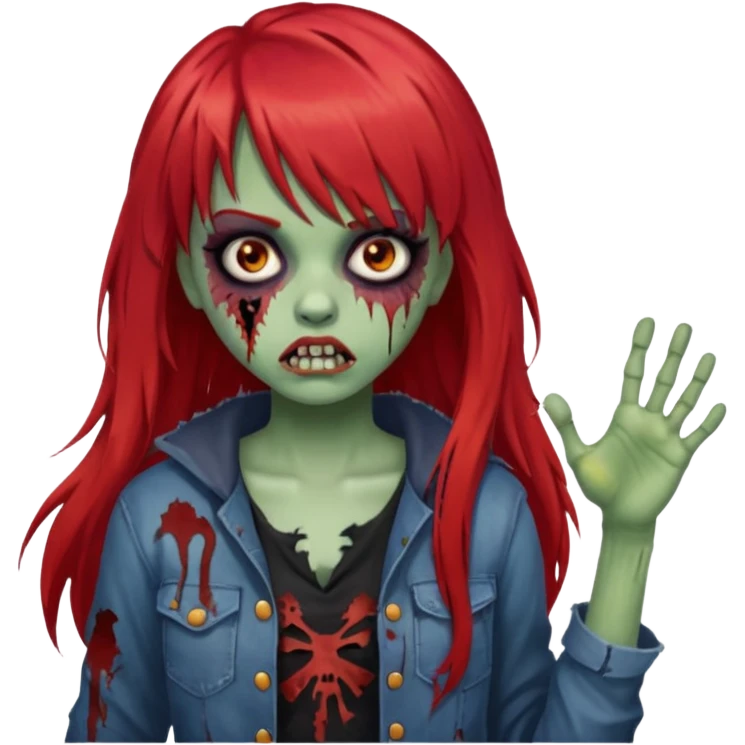 Uma menina de franja cheia, cabelos vermelho grande zumbi emoji