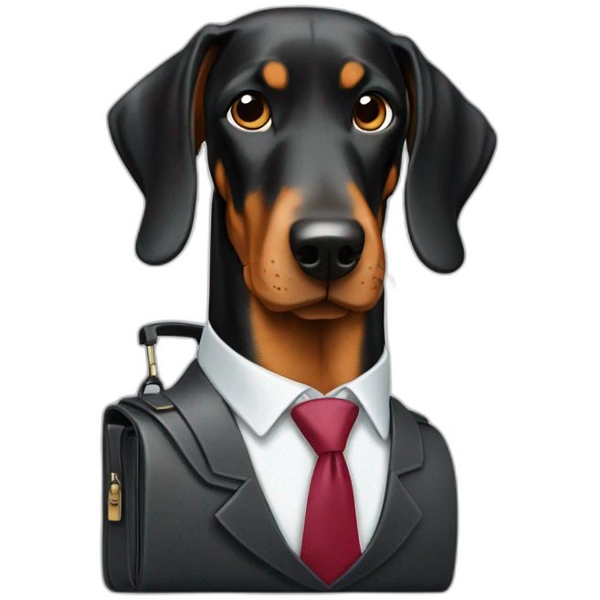 Doberdore dog (floppy ears) in tie and with briefcase  emoji