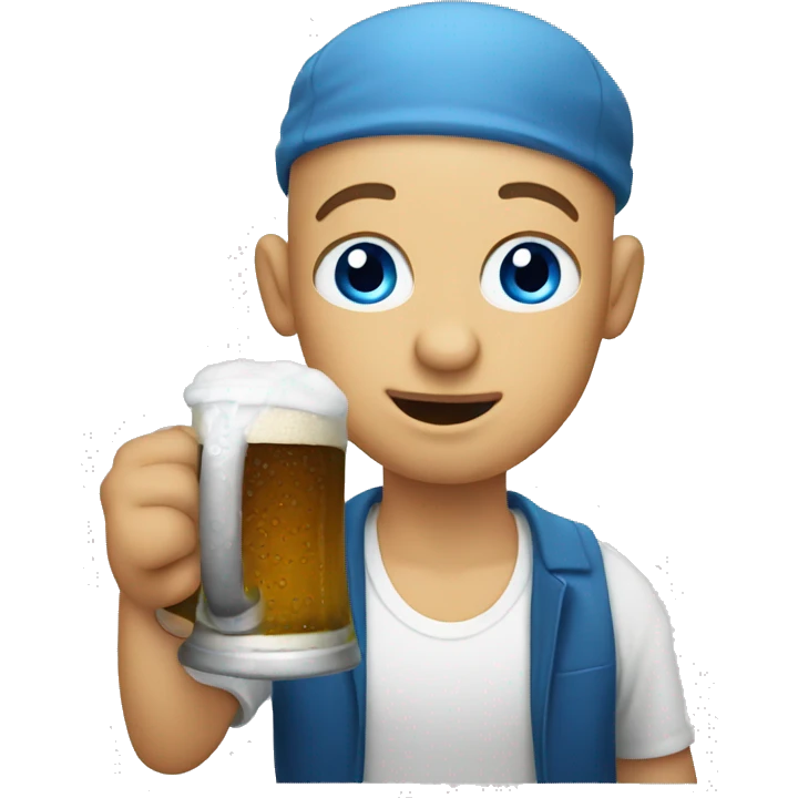 bald blue eyed emoji drinking beer emoji
