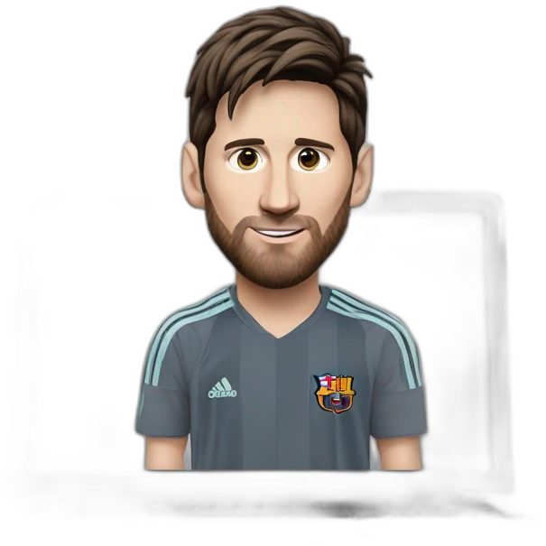 I want you to make a super realistic emoji of Messi while he is using a gray laptop, showing the laptop lid and Messi's face on top. It doesn't have to have a keyboard. emoji