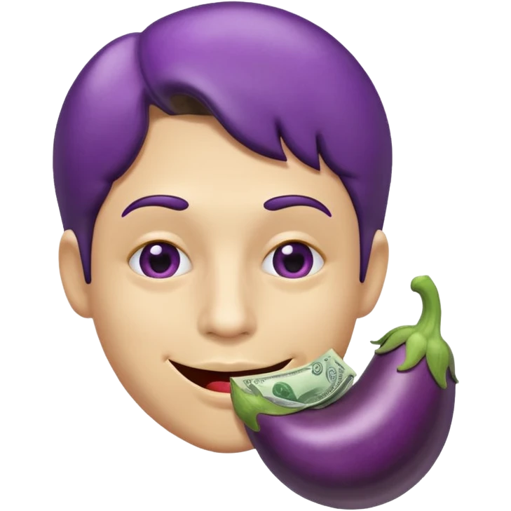 Money face eating a eggplant  emoji