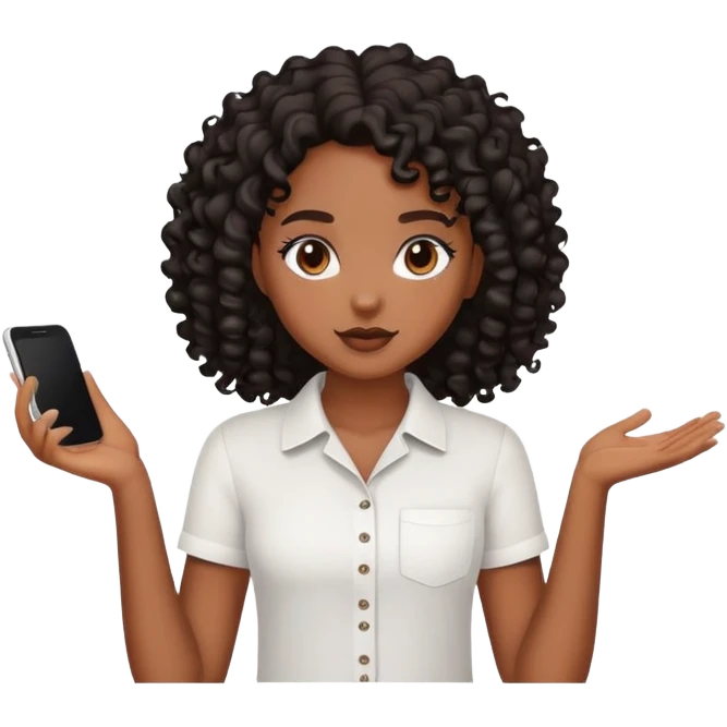 A black girl with black curls using a white shirt emoji