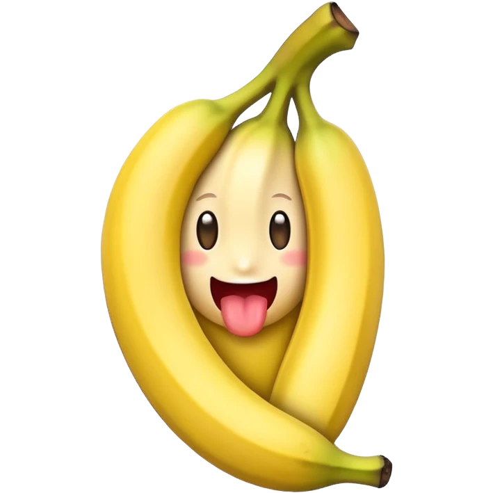 a banana emoji with the end of it in the mouth of a normal heart eyes emoji with its tongue out emoji