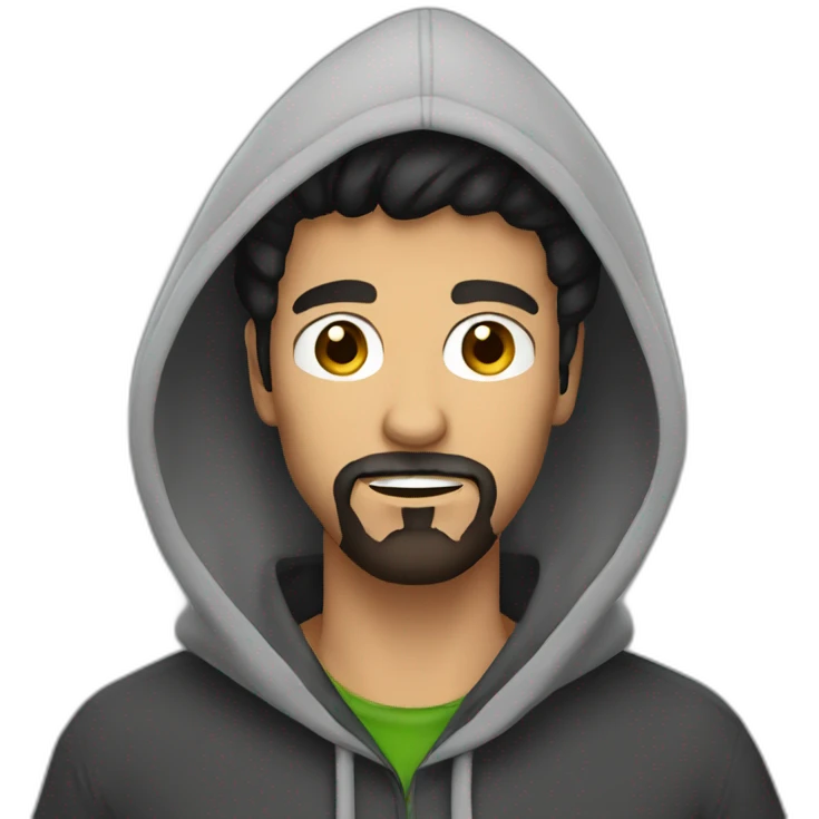 Dark hair man with goatee beard and hoodies emoji