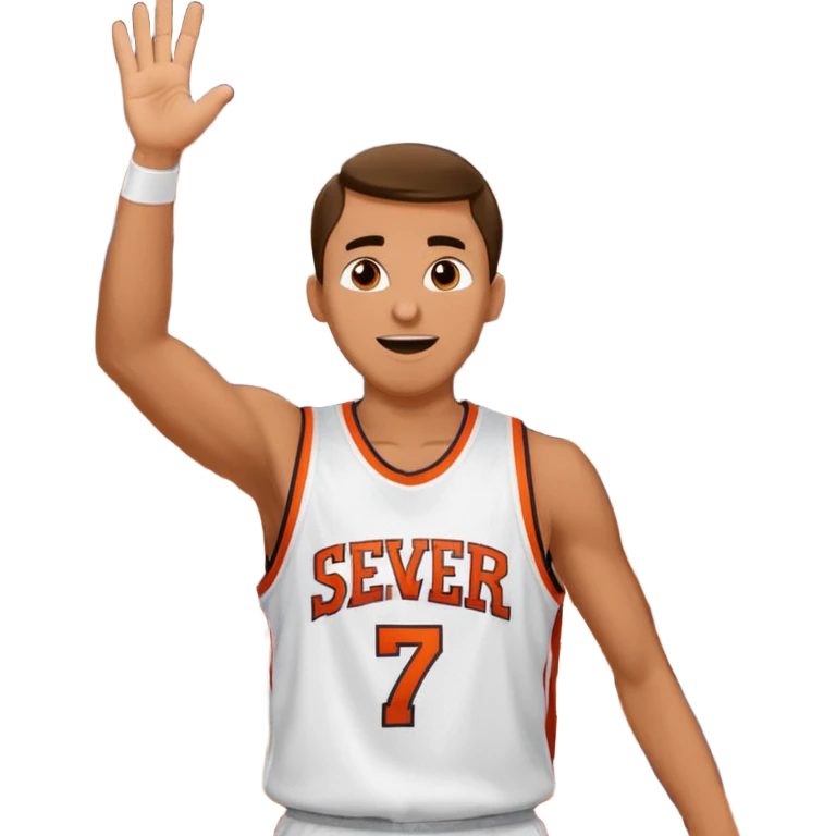 Maverick Trevillian in the crowd at an amateur basketball game. He leans towards the camera and enthusiastically shouts "six seven while performing a distinctive hand gesture: both hands open, palms facing upward, moving up and down as if weighing two options. emoji