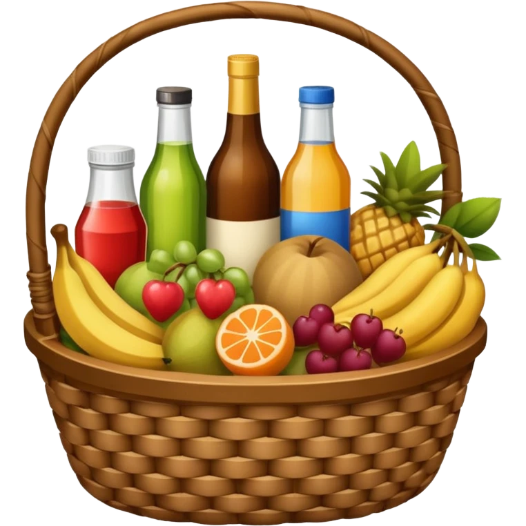Food Basket, Brown basket with both food, drink and fruits emoji