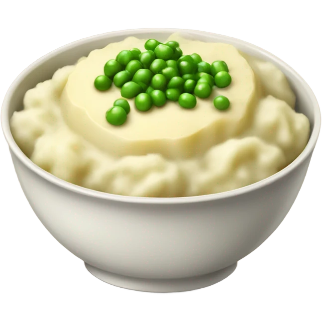 bowl of mashed potatoes with gravy and peas emoji