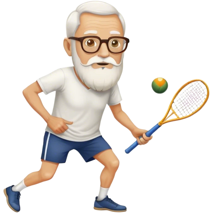 Old thin man with beard and glasses playing squash  emoji