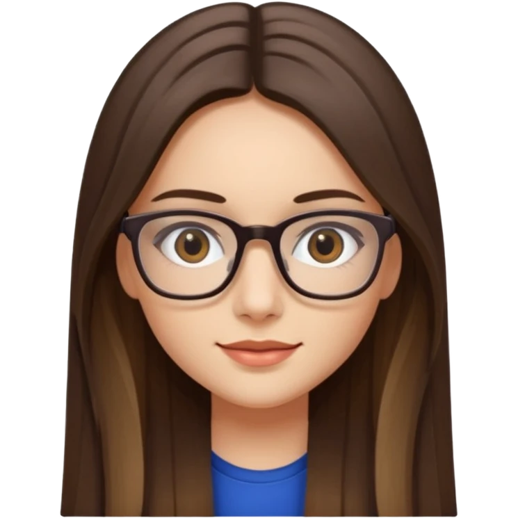 Chica blanca con cabello liso largo balayage ojos cafe obcuro con lentes cuadrados emoji