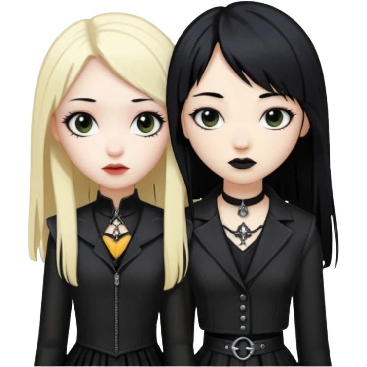 Asian girl black hair and blonde white girl dressed goth emoji