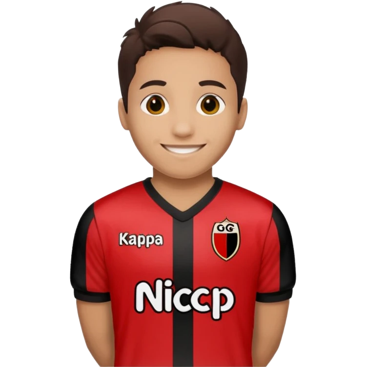 Supporter de L’ogc Nice. Maillot de foot rouge et noir (bandes) logo Kappa. Et logo de L’ogc Nice original. emoji