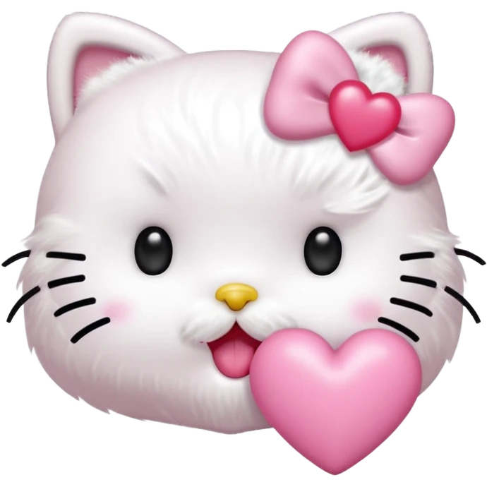 Hello kitty qui fait un bisous avec sa bouche et un cœur rose sort de sa bouche  emoji