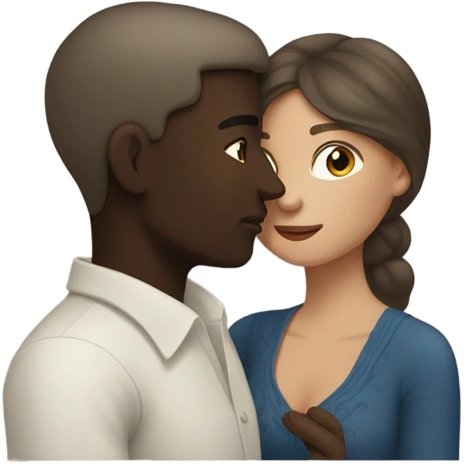 Balinese dark-skinned guy kisses a white-skinned Russian girl but with brown hair emoji