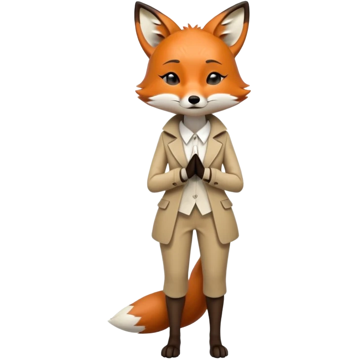 extremely sad crying anthropomorphised female fox in stylish outfit, no sunglasses, looking to the left, hunched over in poor posture, full-body view emoji