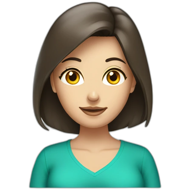 Brunette woman round head very large breasts turquoise v-neck shirt emoji
