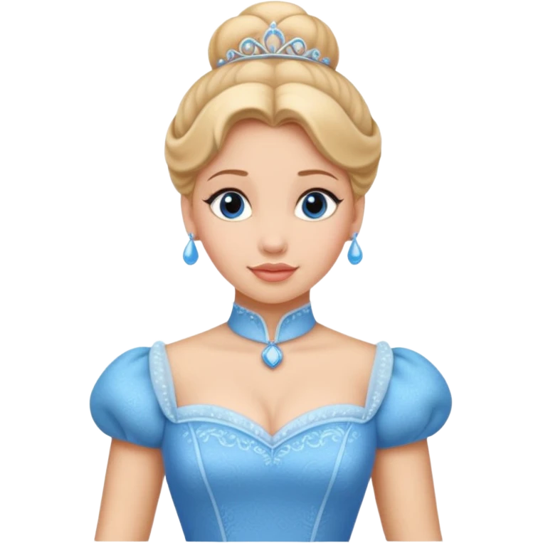 Princesa cinderella Disney com vestido grande e cheio com um coque emoji