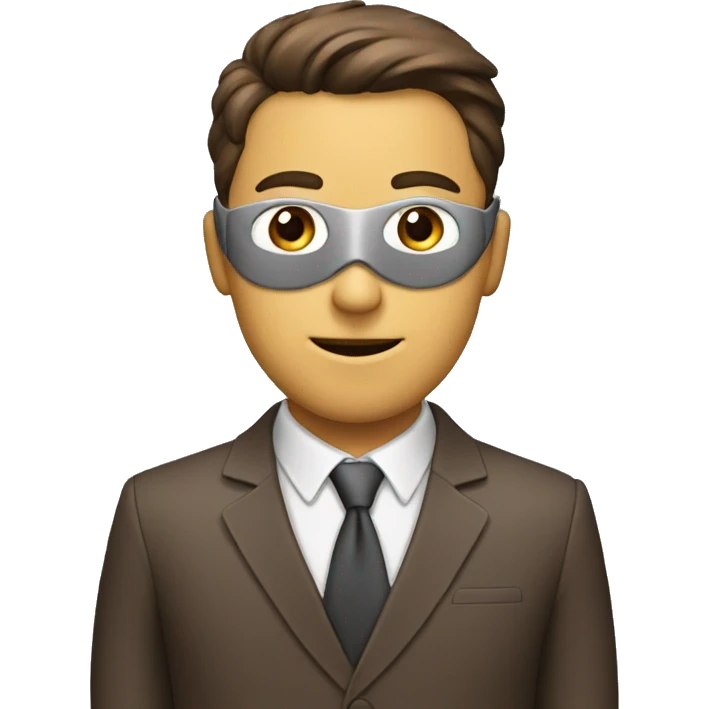 a guy with a brown suit and grey mask with "N." written on it emoji