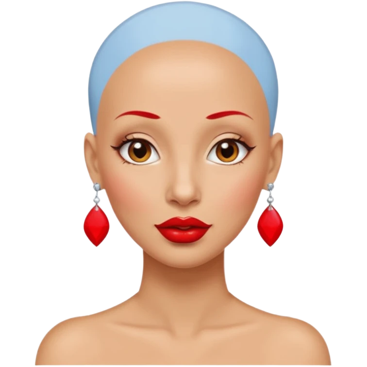 bald woman with red lips and big red earring emoji