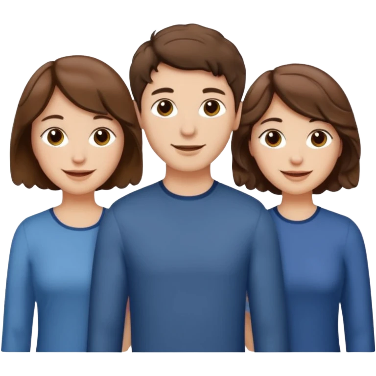 Throuple two women with short wavy brown hair, male with short brown hair emoji