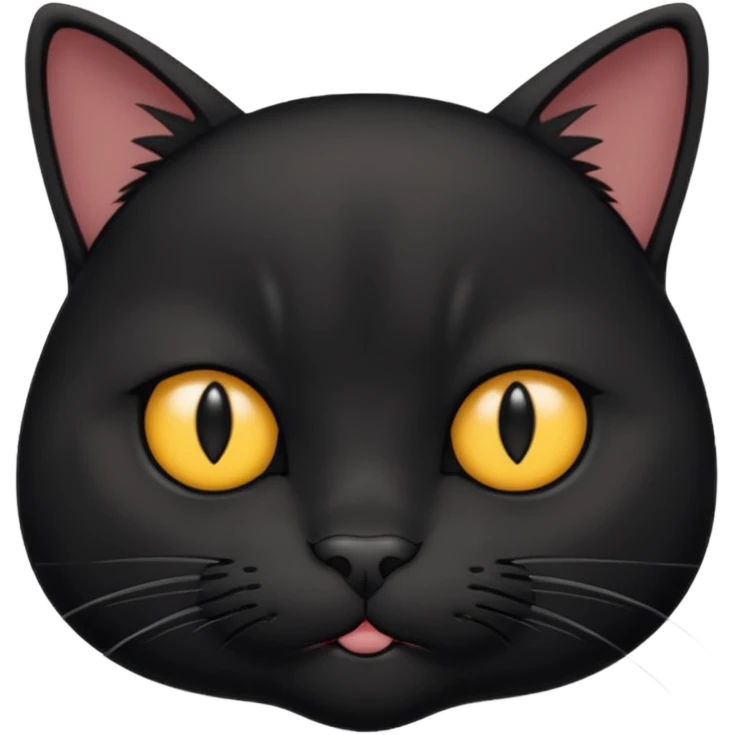 The face of a black cat with a hip frown (thin cheeks, not much hair) emoji