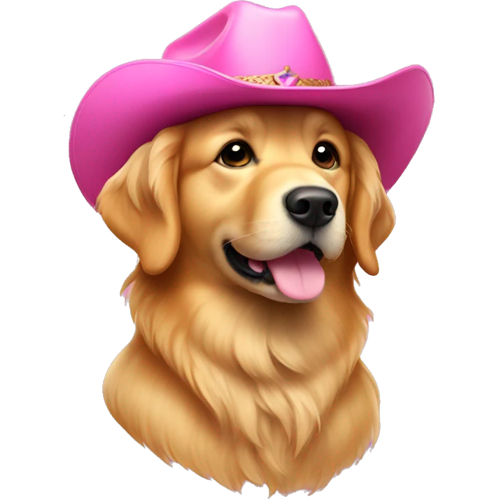 Golden retriever with pink cowboy hat emoji