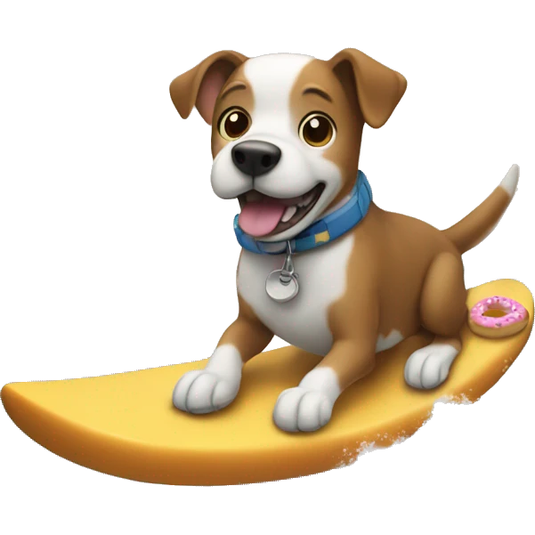 A dog surfing on waves eating a donut emoji