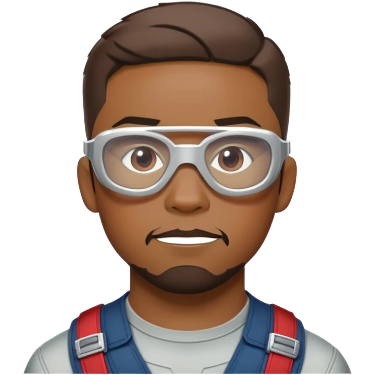 sam wilson with short hair, side-whiskers, and wear red-white safety glasses from  from captain america: civil war emoji