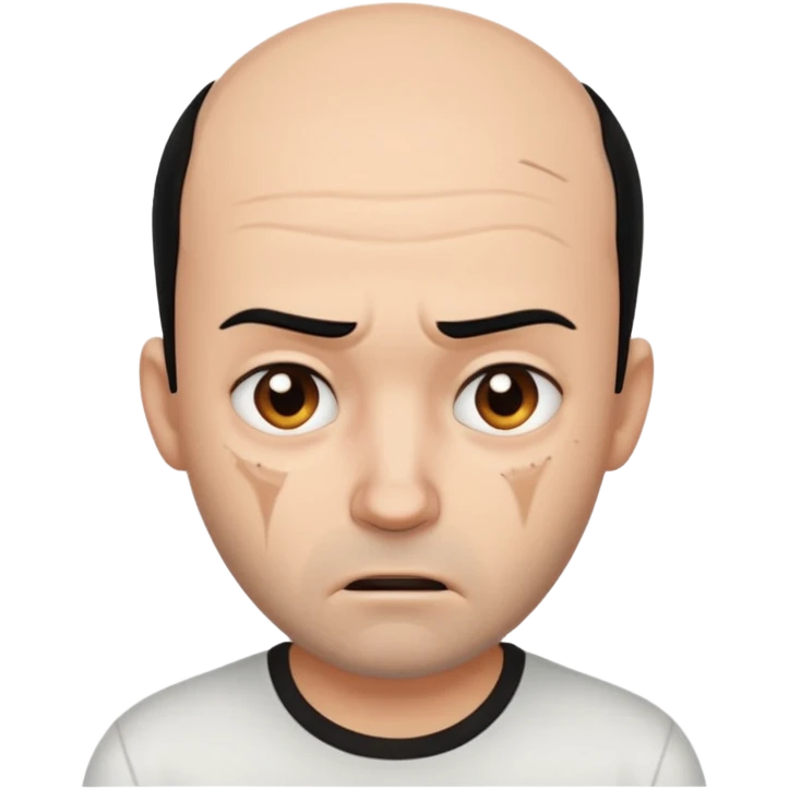 A balding person whos crazy and canadian and has black hair and is white and wearing a white shirt and has scars emoji