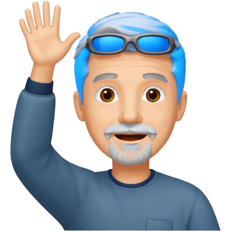 Excited gray hair man goatee hands up emoji
