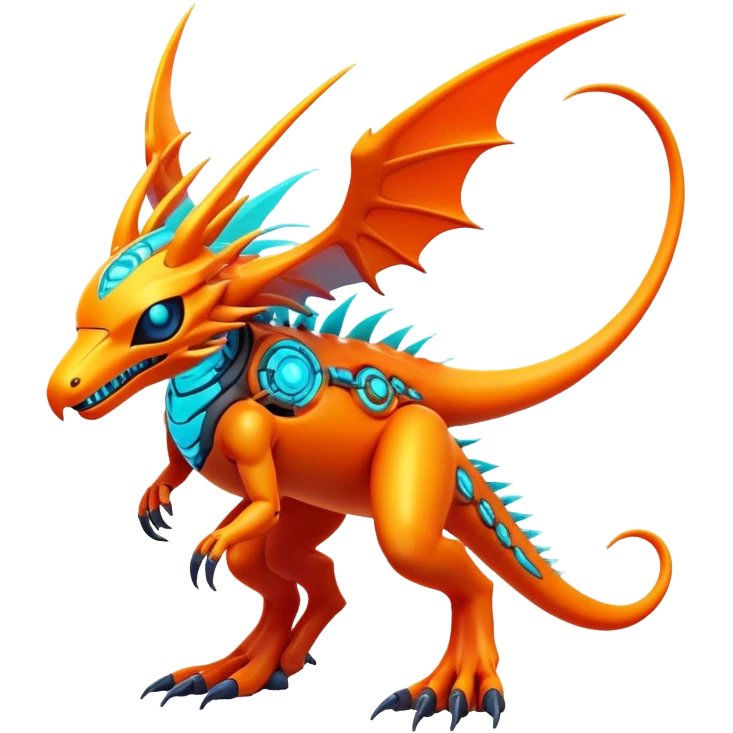 Tropical futuristic lush warm-colored neon-colored Fakémon-Digimon-creature (full body) emoji