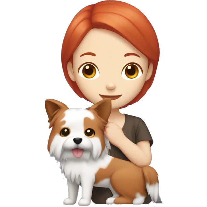 red hair girl with Japanese spitzs dog emoji