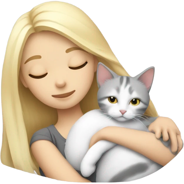 blonde girl side sleeping gray and white cat emoji