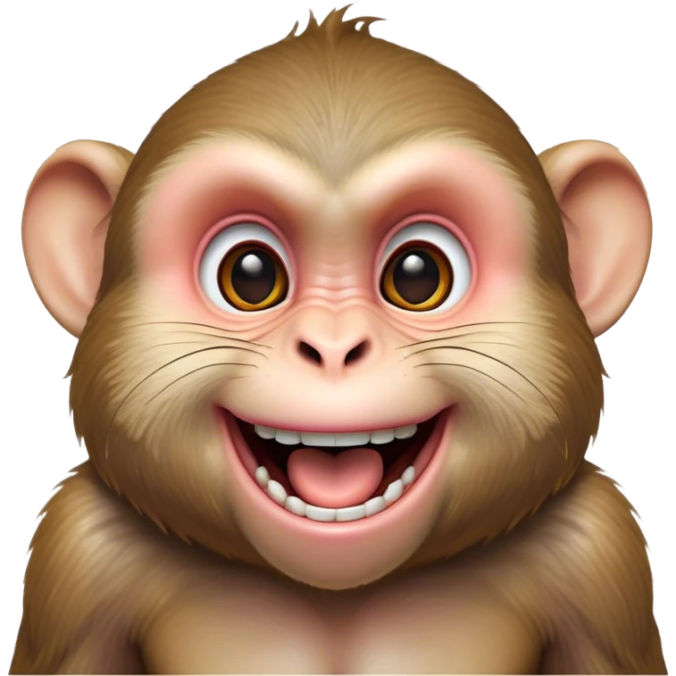 Cinematic Cheeky Macaque Portrait Emoji, Grinning mischievously with a tilted head and a playful smirk, showcasing a smart, agile build with soft, textured fur and wide, sparkling eyes pulling a funny face, Simplified yet strikingly expressive features, highly detailed, glowing with a warm, vibrant radiance, high shine, spirited and impish, stylized with an air of cheeky primate mischief, focused and teasing, soft glowing outline, capturing the essence of a cheeky macaque that looks ready to jump out of the screen with playful charm! emoji