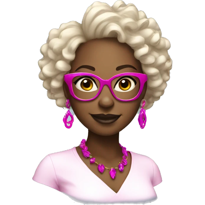 black women with earrings with fuchsia glasses with curls happy emoji