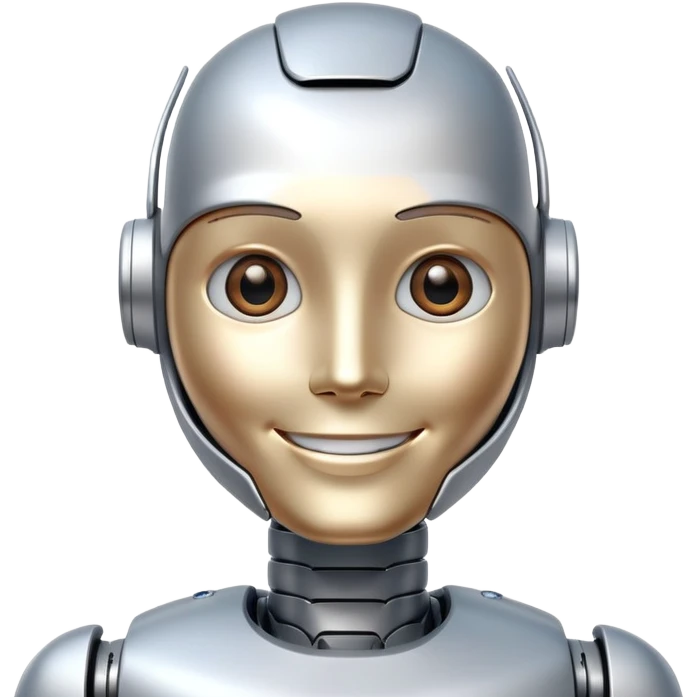 smiling Humanoid robot, face + neck emoji