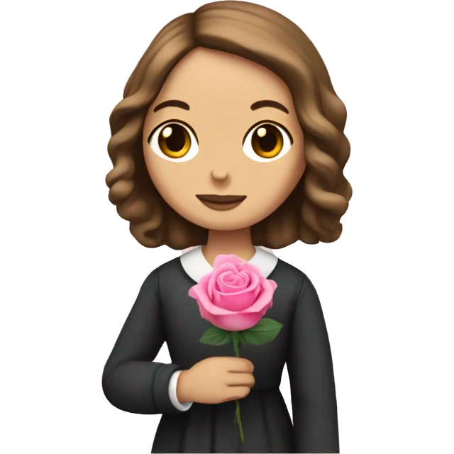 Charlotte Bronte holding a pink rose in her hand emoji