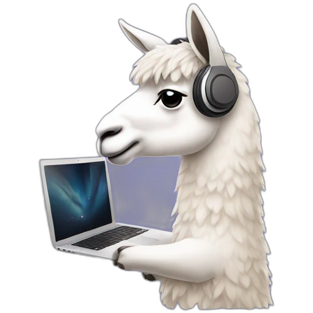 llama wearing headphones working on a laptop emoji
